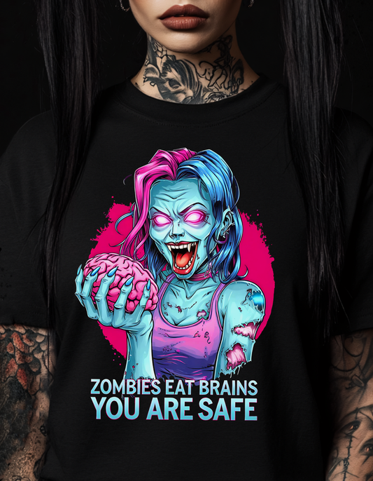 "Zombies eat brains you are safe" Premium T-Shirt Unisex