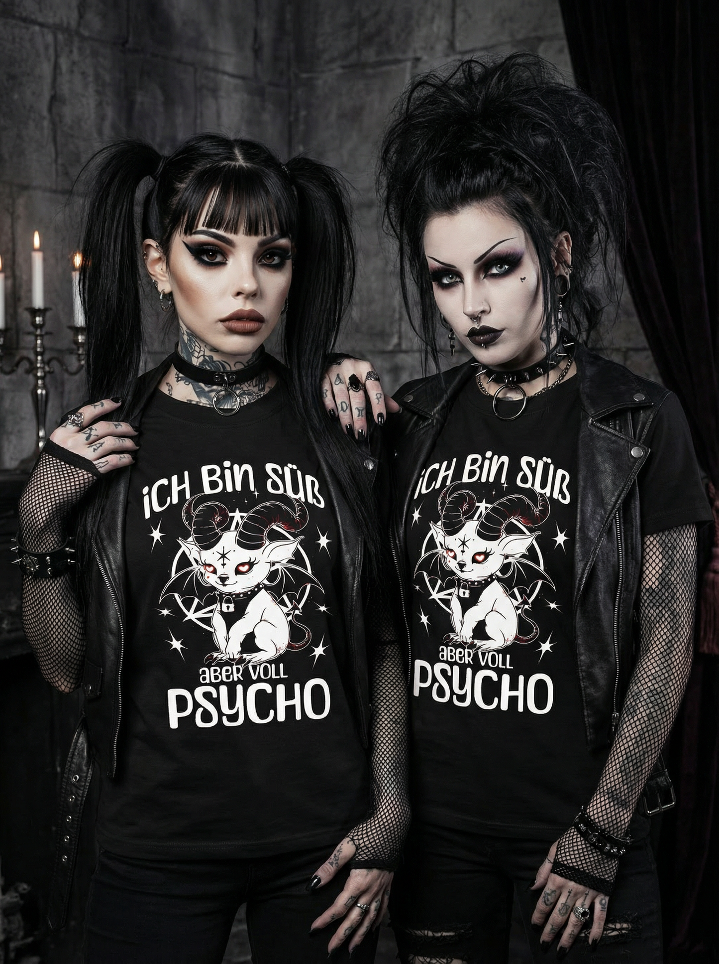 Ich bin süß aber voll Psycho Baphomet Partnerlook - T-Shirt Set für Pärchen oder Besties