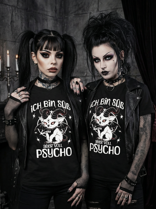 Ich bin süß aber voll Psycho Baphomet Partnerlook - T-Shirt Set für Pärchen oder Besties