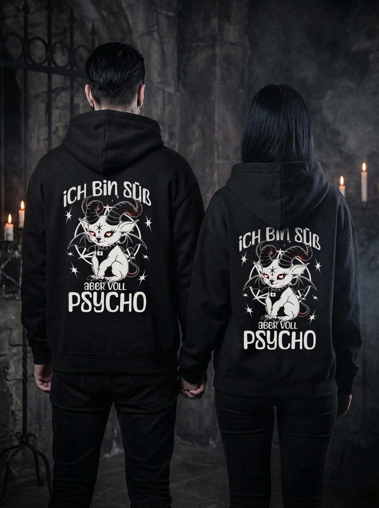 Ich bin süß aber voll Psycho Baphomet Partnerlook -Hoody Set für Pärchen oder Besties
