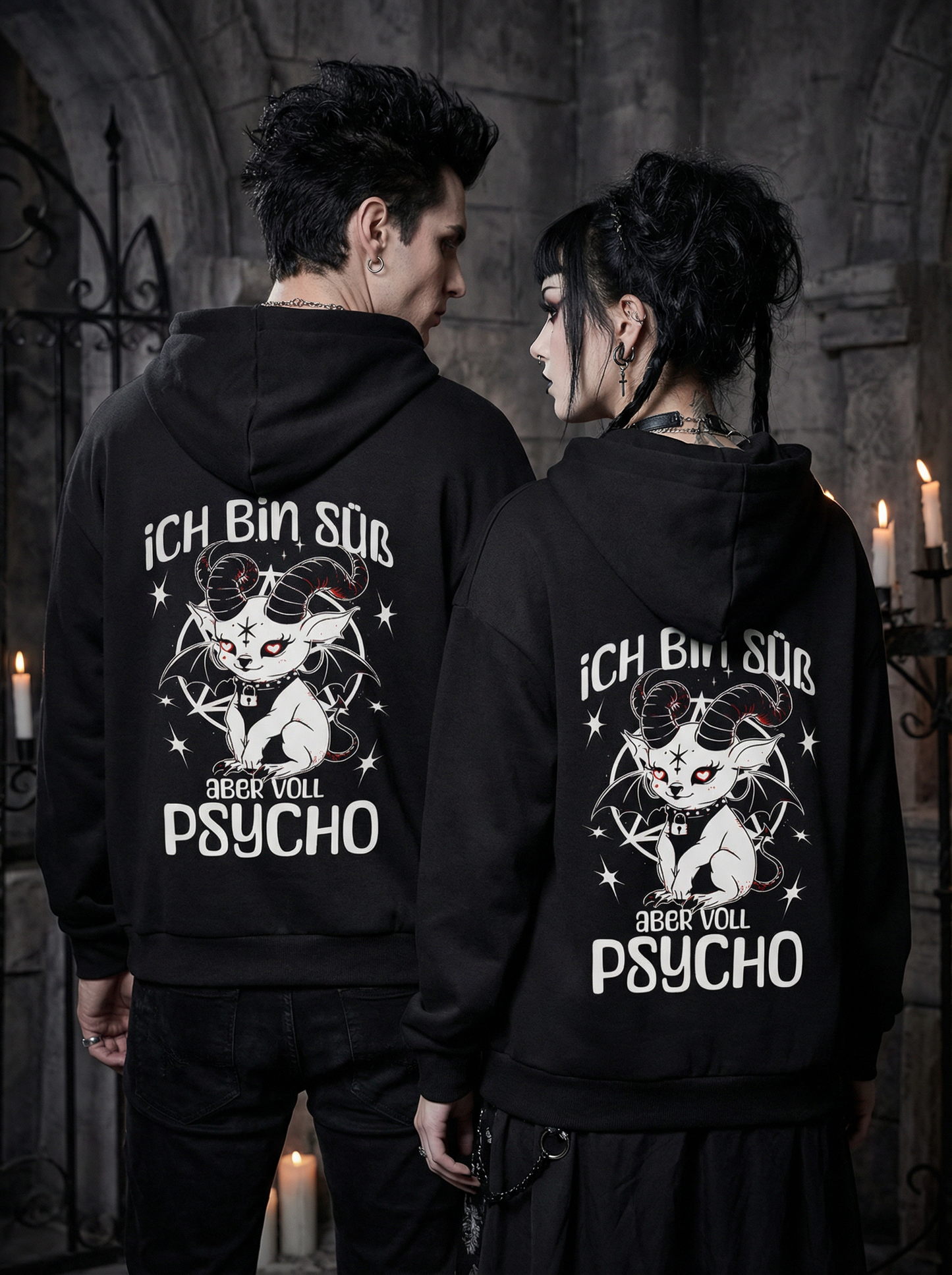 Ich bin süß aber voll Psycho Baphomet Partnerlook -Hoody Set für Pärchen oder Besties