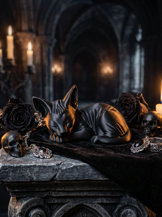 Gothic Sphynx Katze Deko – Dark Cat Figur im Gothic Stil (3D-Druck)  Dunkel. Elegant. Absolut hypnotisch.