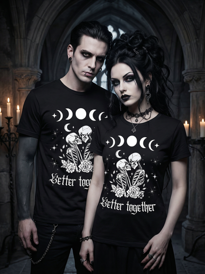 Better together Pärchen Gothic Skelett Partnerlook - T-Shirt Set für Pärchen