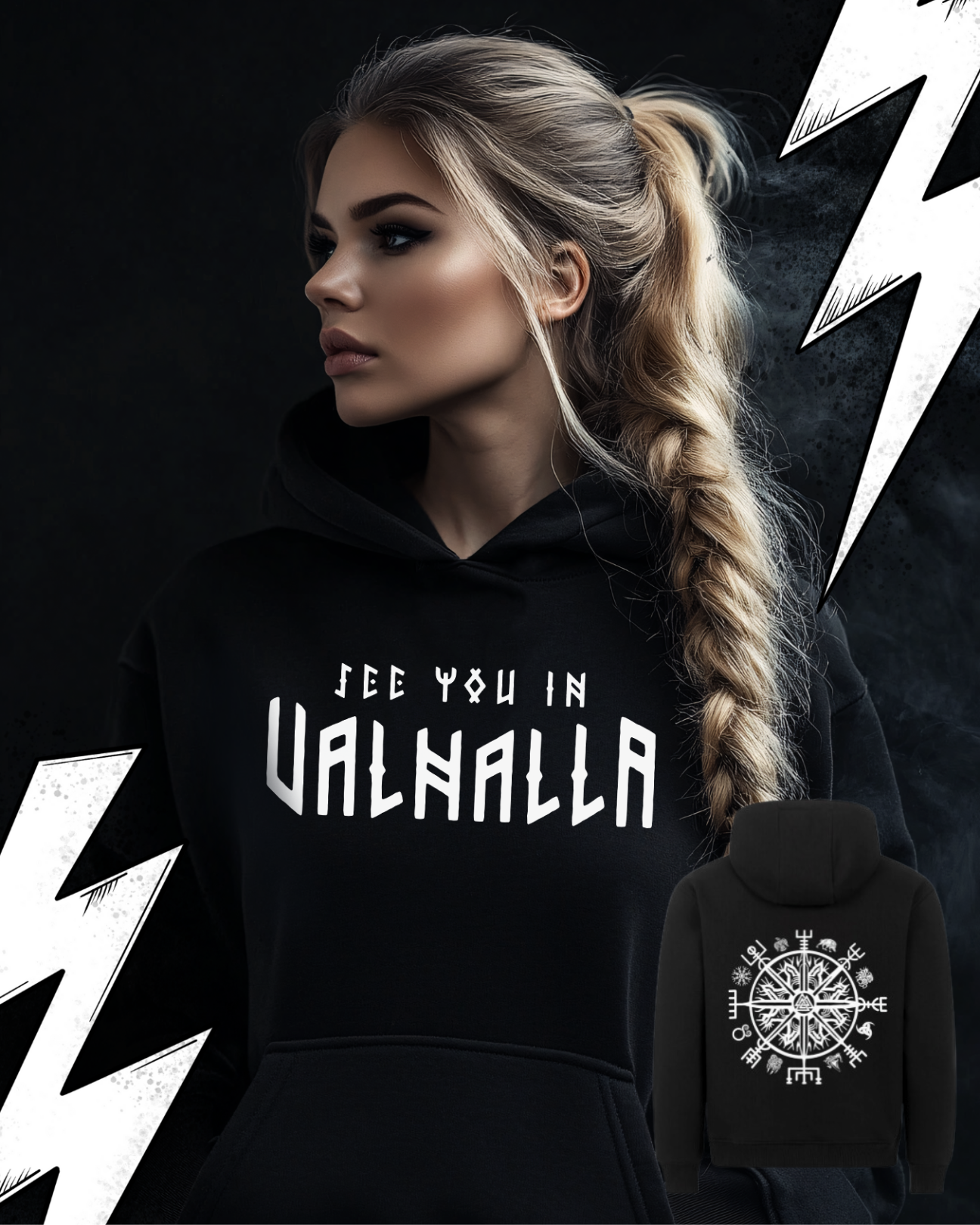 Oversized Hoodie Unisex "See you in Valhalla" Wikinger Kompass Design