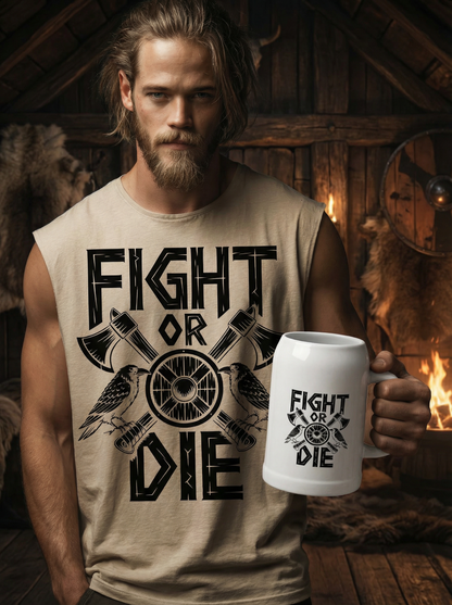 Fight or Die - Wikinger Sparset – Oversize Sleeveless Shirt + Bierkrug im Bundle