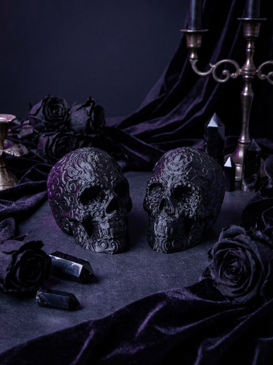 Gothic Totenkopf Deko – Ornament Skull Figur im Dark Gothic Stil (3D-Druck) Größe 70x70 cm