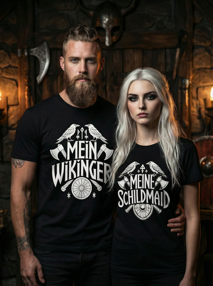Wikinger Pärchen Sparset - Partnerlook- Mein Wikinger - Meine Schildmaid T-Shirt Set