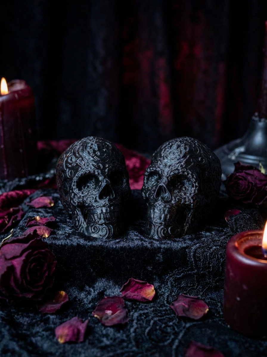 Gothic Totenkopf Deko – Ornament Skull Figur im Dark Gothic Stil (3D-Druck) Größe 70x70 cm