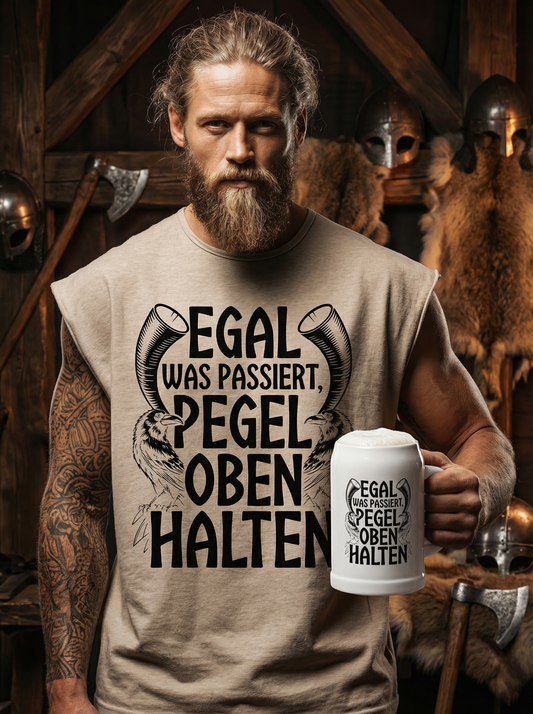 Egal was passiert Pegel oben halten - Wikinger Sparset – Oversize Sleeveless Shirt + Bierkrug im Bundle