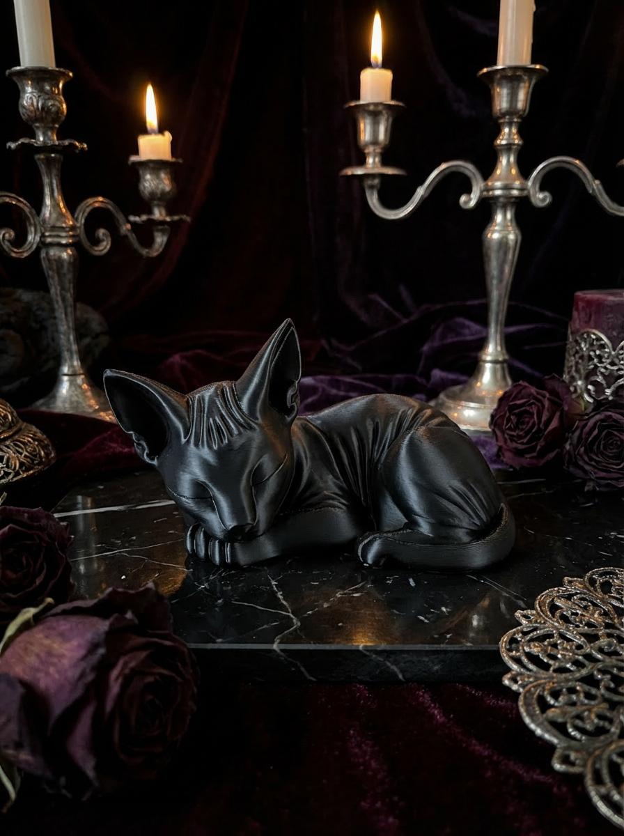 Gothic Sphynx Katze Deko – Dark Cat Figur im Gothic Stil (3D-Druck)  Dunkel. Elegant. Absolut hypnotisch.