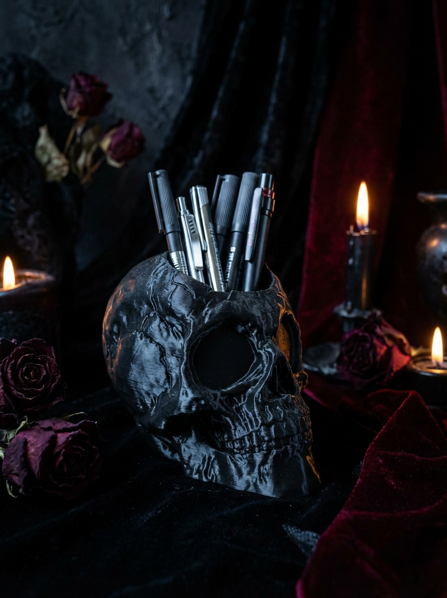 Gothic Totenkopf Stiftehalter – Skull Pen Holder im Gothic Stil (3D-Druck)