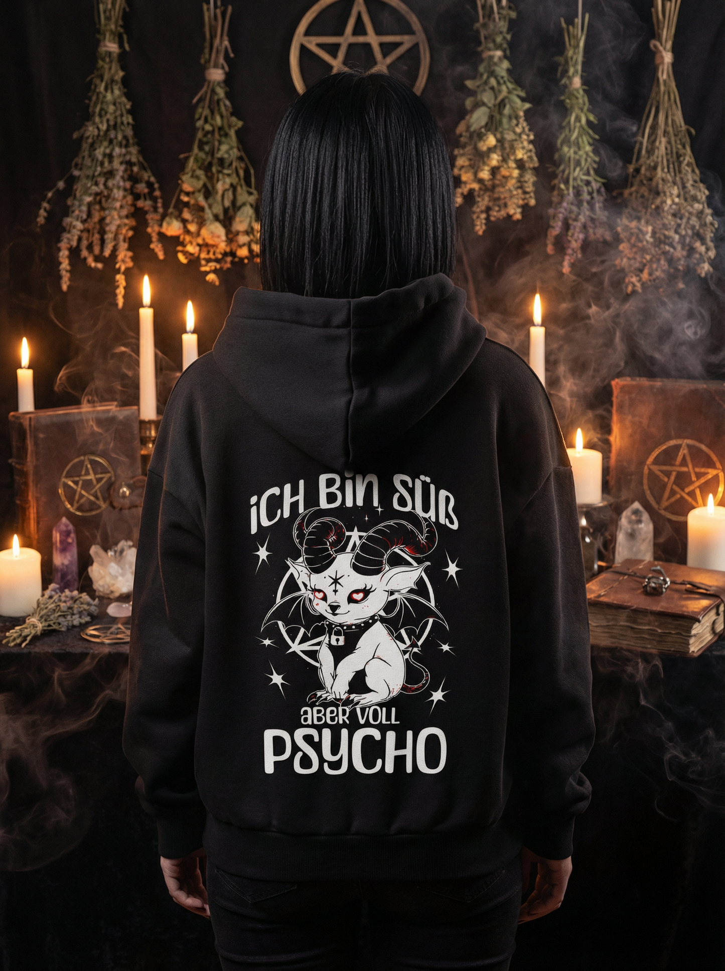 Baphomet Goth Hoodie Unisex "Süß aber Psycho" Frecher sarkastischer Hoodie