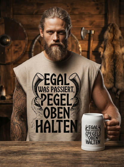 Egal was passiert Pegel oben halten - Wikinger Sparset – Oversize Sleeveless Shirt + Bierkrug im Bundle