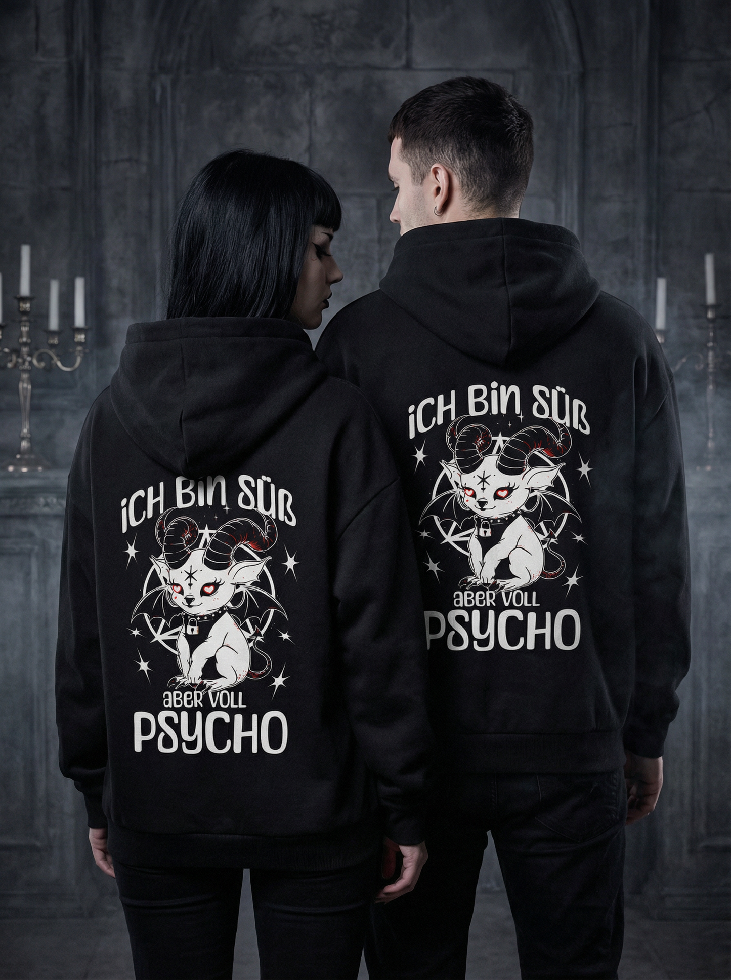 Ich bin süß aber voll Psycho Baphomet Partnerlook -Hoody Set für Pärchen oder Besties