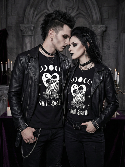 Until Death Pärchen Gothic Skelett Partnerlook - T-Shirt Set für Pärchen