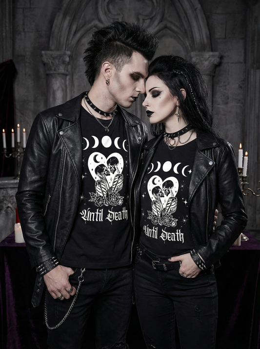 Until Death Pärchen Gothic Skelett Partnerlook - T-Shirt Set für Pärchen