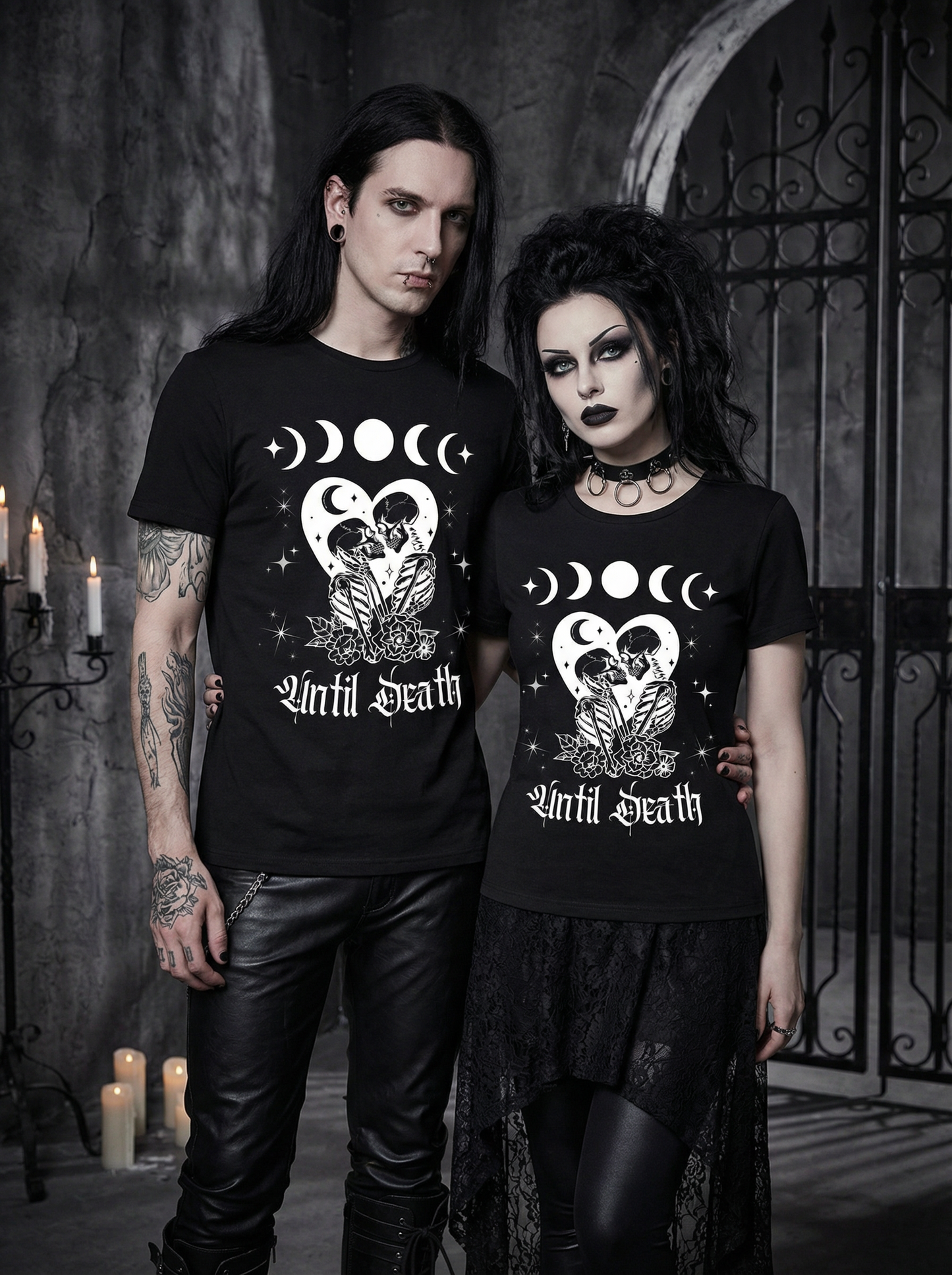 Until Death Pärchen Gothic Skelett Partnerlook - T-Shirt Set für Pärchen