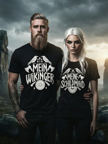 Wikinger Pärchen Sparset - Partnerlook- Mein Wikinger - Meine Schildmaid T-Shirt Set