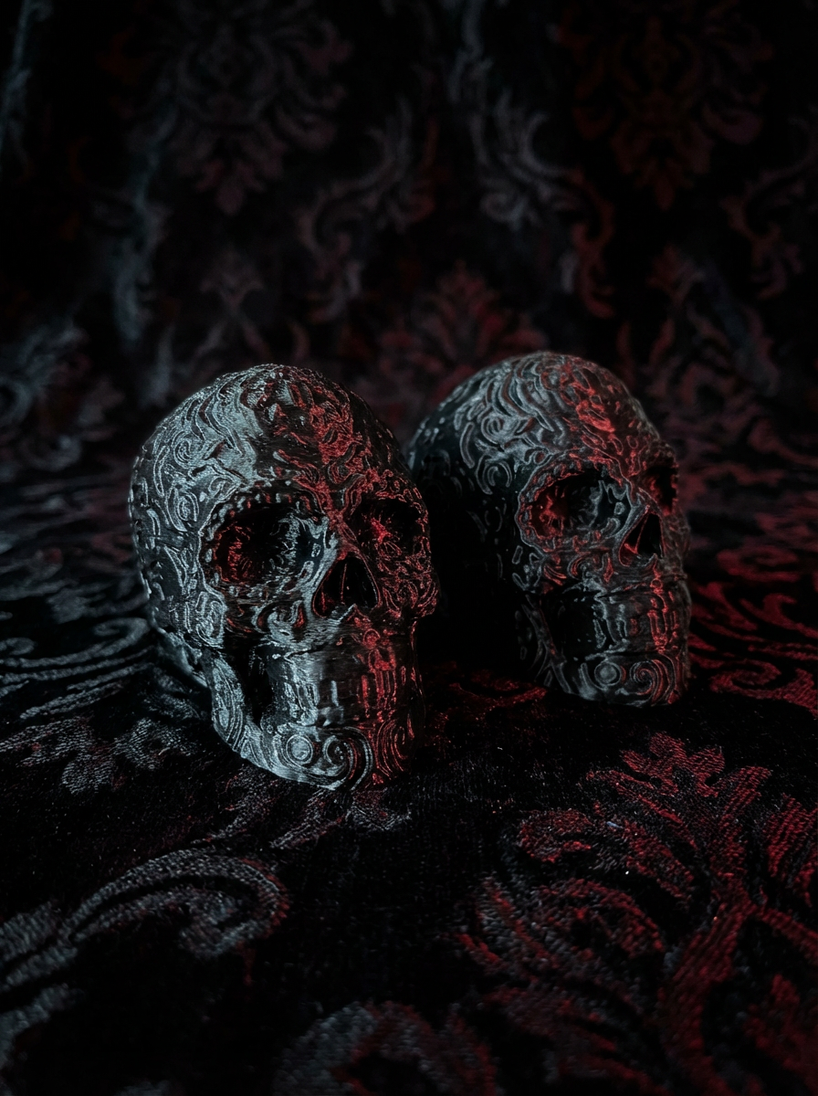 Gothic Totenkopf Deko – Ornament Skull Figur im Dark Gothic Stil (3D-Druck) Größe 70x70 cm