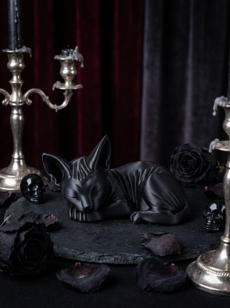Gothic Sphynx Katze Deko – Dark Cat Figur im Gothic Stil (3D-Druck)  Dunkel. Elegant. Absolut hypnotisch.