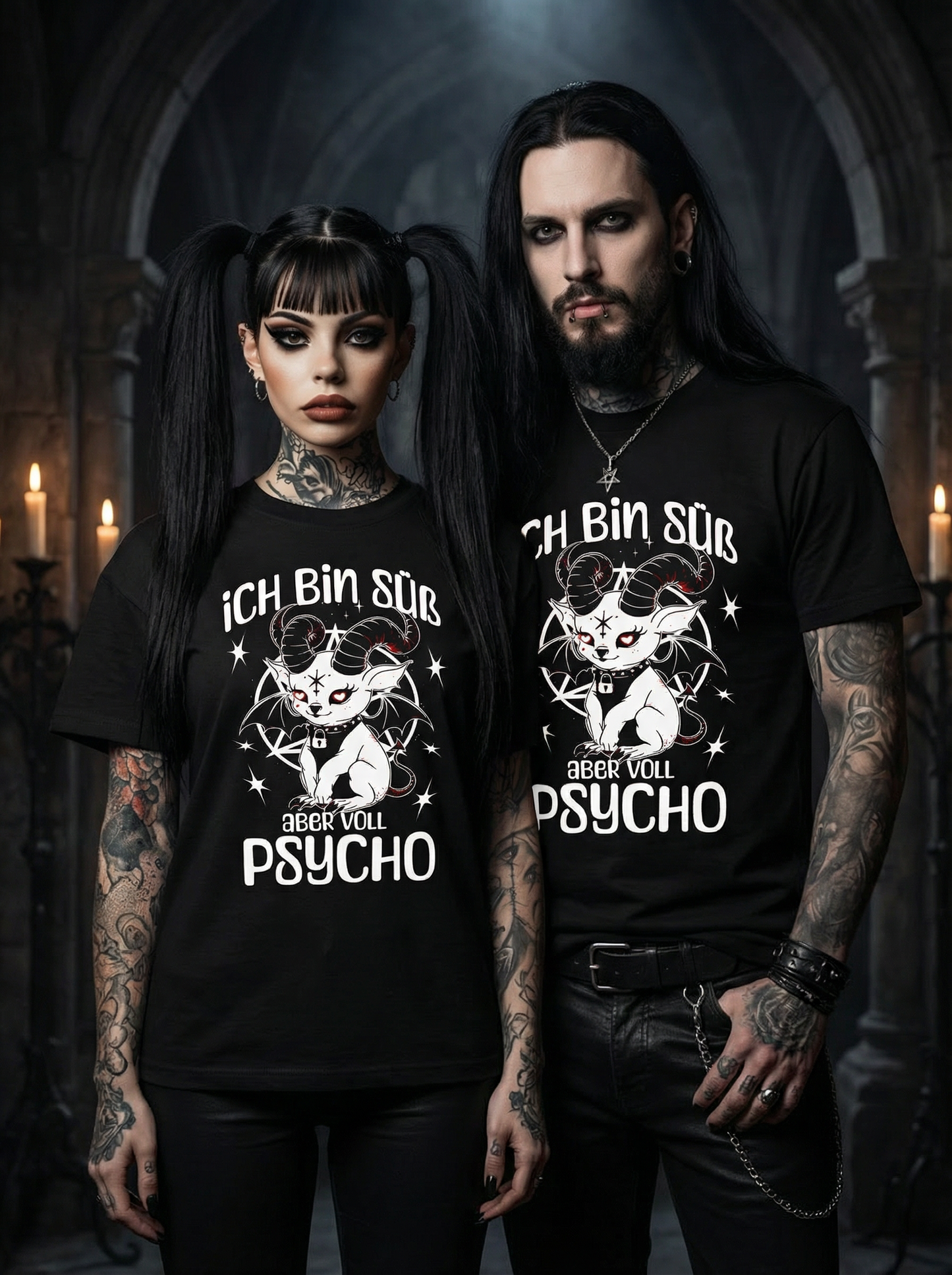 Ich bin süß aber voll Psycho Baphomet Partnerlook - T-Shirt Set für Pärchen oder Besties
