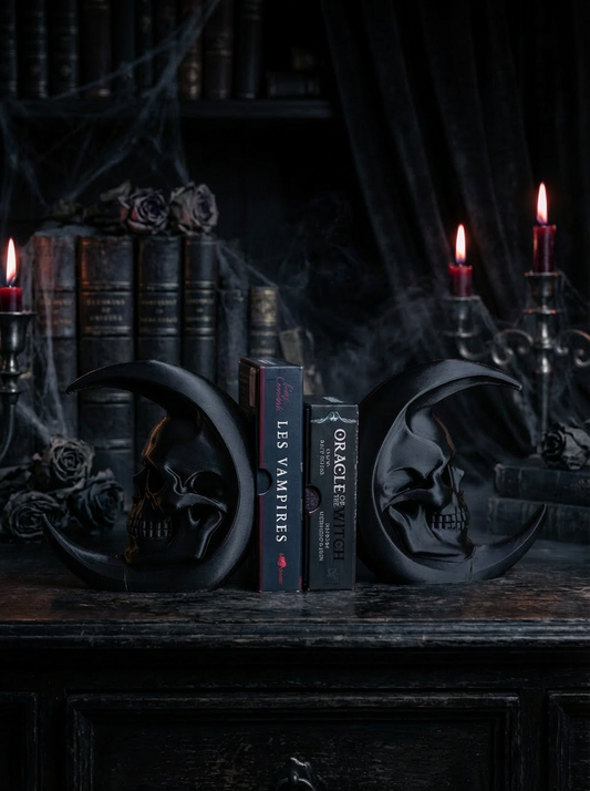 Gothic Totenschädel Buchstützen – Dark Moon Skull Bookends im Gothic Stil (3D-Druck)