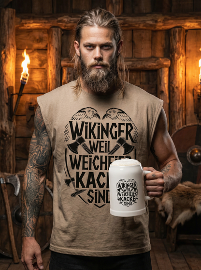 Wikinger weil Weicheier Kacke sind - Wikinger Sparset – Oversize Sleeveless Shirt + Bierkrug im Bundle