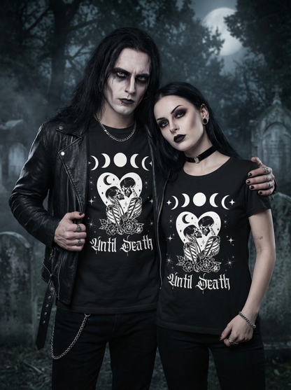 Until Death Pärchen Gothic Skelett Partnerlook - T-Shirt Set für Pärchen