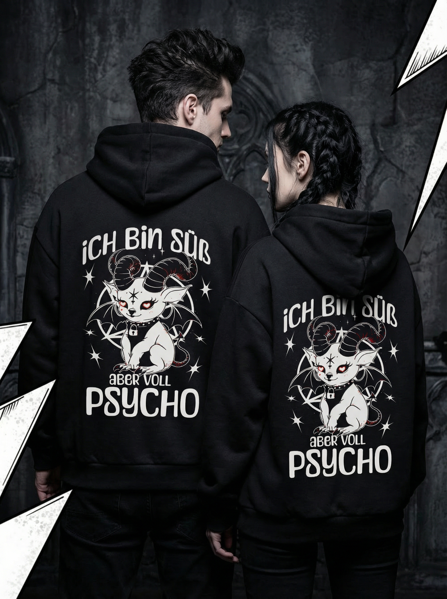 Ich bin süß aber voll Psycho Baphomet Partnerlook -Hoody Set für Pärchen oder Besties