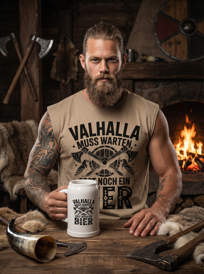 Valhalla muss warten erst noch ein Bier - Wikinger Sparset – Oversize Sleeveless Shirt + Bierkrug im Bundle