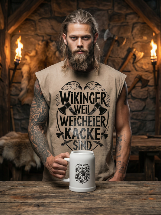 Wikinger weil Weicheier Kacke sind - Wikinger Sparset – Oversize Sleeveless Shirt + Bierkrug im Bundle