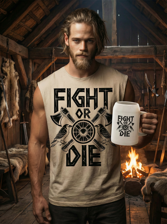 Fight or Die - Wikinger Sparset – Oversize Sleeveless Shirt + Bierkrug im Bundle