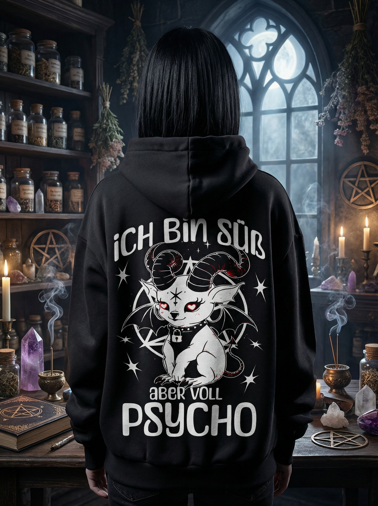 Baphomet Goth Hoodie Unisex "Süß aber Psycho" Frecher sarkastischer Hoodie