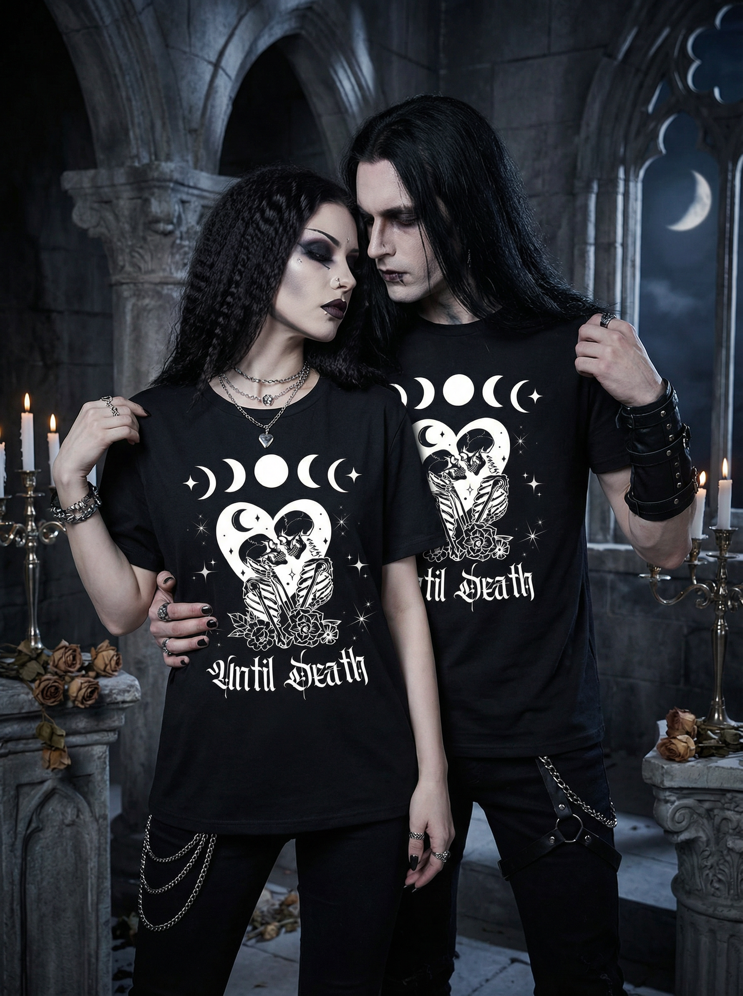 Until Death Pärchen Gothic Skelett Partnerlook - T-Shirt Set für Pärchen