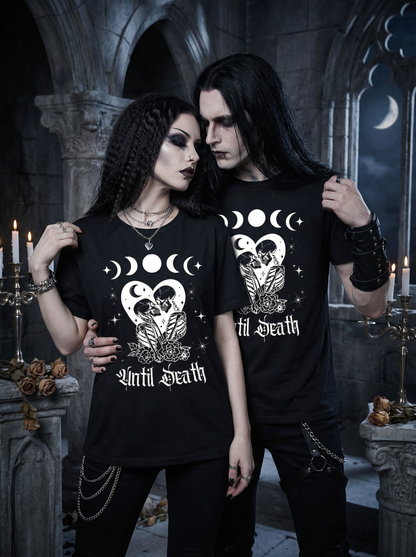 Until Death Pärchen Gothic Skelett Partnerlook - T-Shirt Set für Pärchen