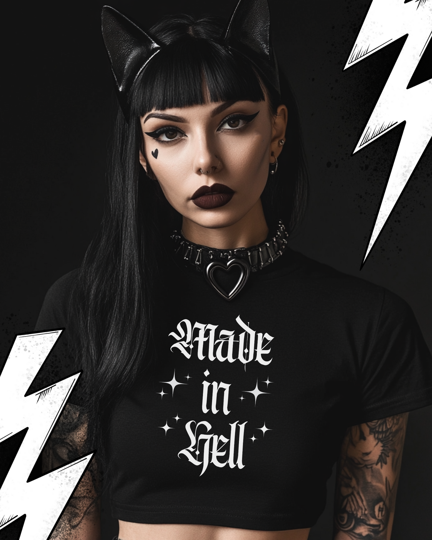 Made in Hell - Ladies Cropped Tee, Gothic Shirts, Dark Fashion