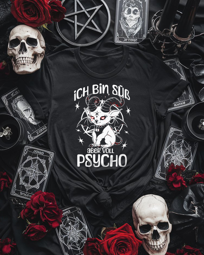 Baphomet Unisex Goth T-Shirt "Süß aber voll Psycho" Lustige und Sarkastisch