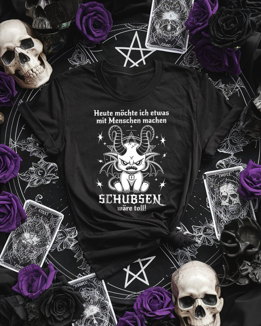 Baphomet Unisex Goth T-Shirt "Schubsen" Sarkastisch und Lustig