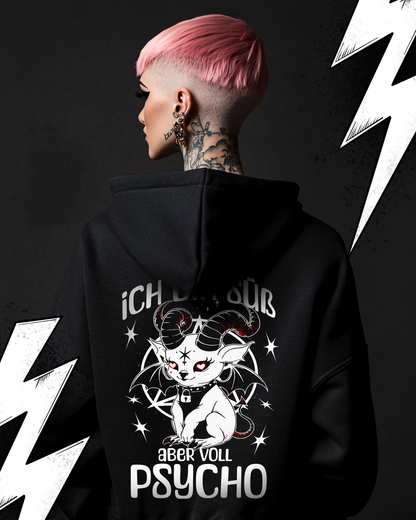 Baphomet Goth Hoodie Unisex "Süß aber Psycho" Frecher sarkastischer Hoodie