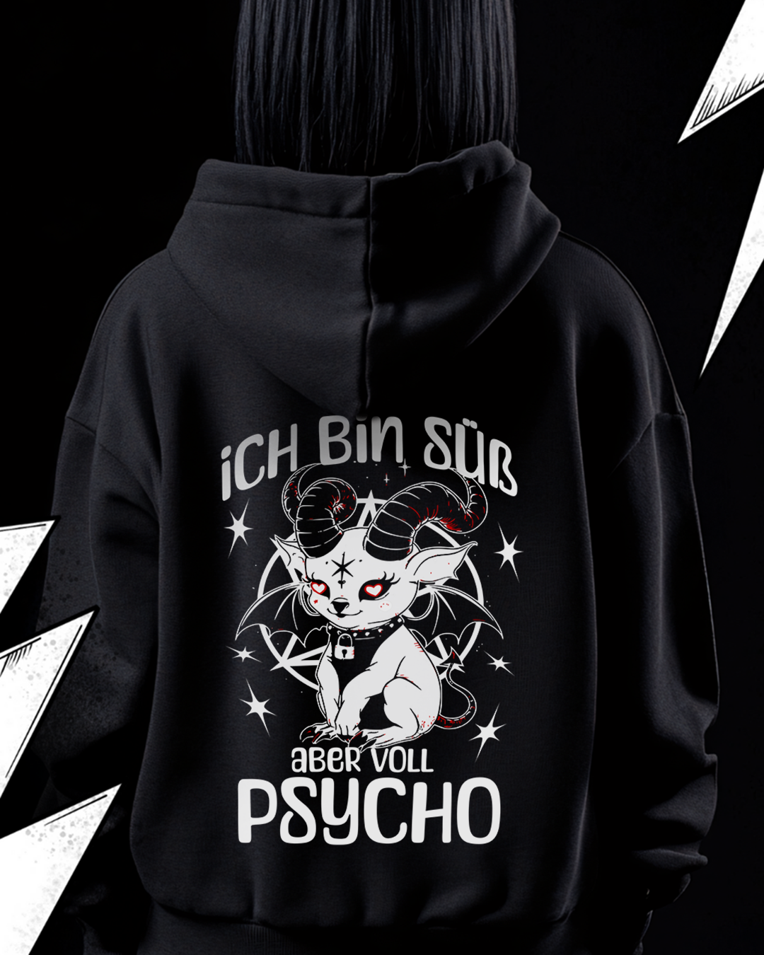 Baphomet Goth Hoodie Unisex "Süß aber Psycho" Frecher sarkastischer Hoodie