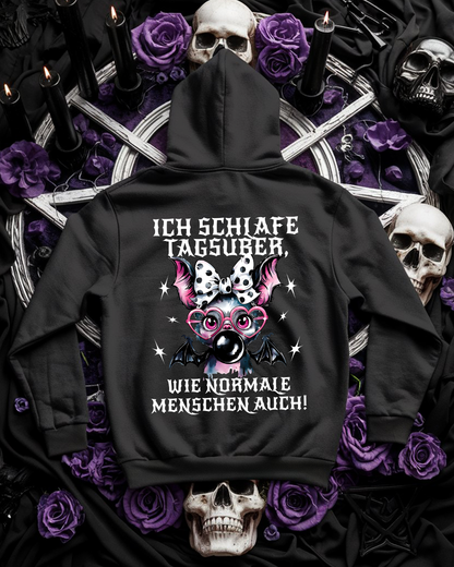 Fledermaus Hoodie Unisex "Ich schlafe tagsüber" Lustig und frecher Hoodie