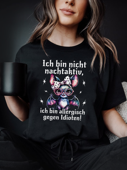 Süßes Fledermaus T-Shirt Unisex "Allergisch gegen Idioten" Lustiges Shirt