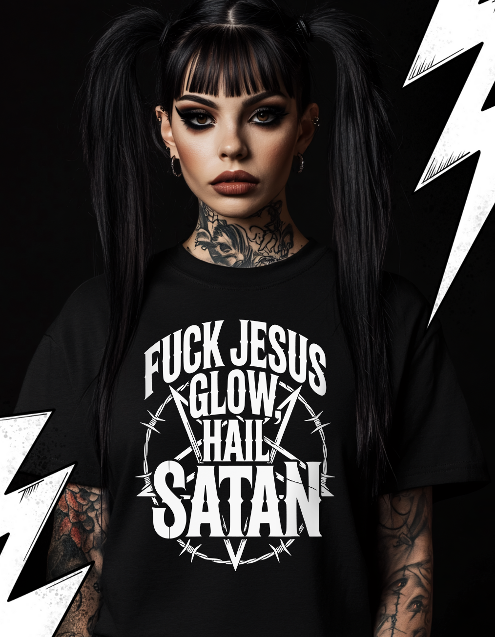 Fuck Jesus Glow Hail Satan -  Premium T-Shirt Unisex