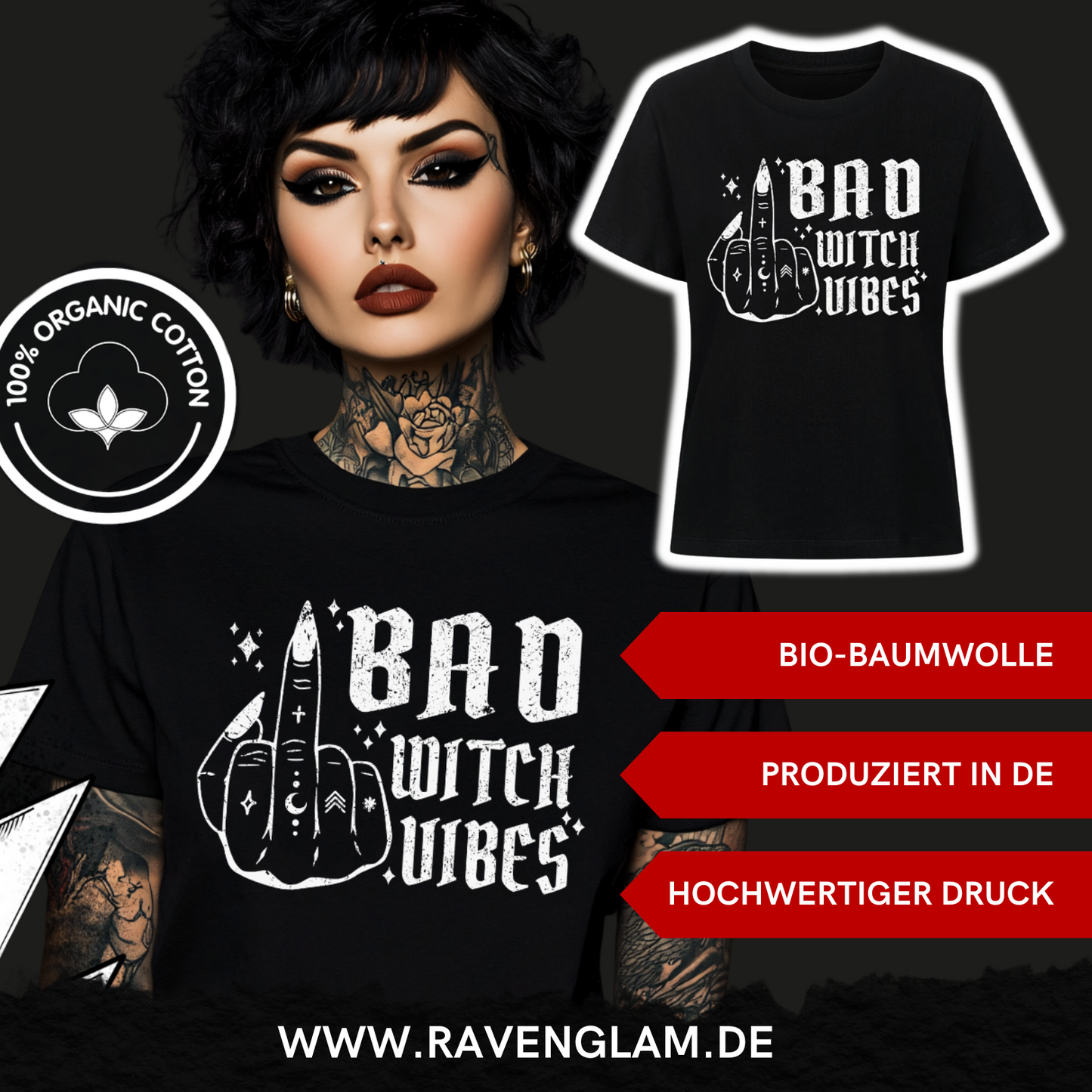 Bad Witch Vibes - Premium Organic Shirt Women, Alternative Mode, Rock Shirts, Metall Gothic Fashion