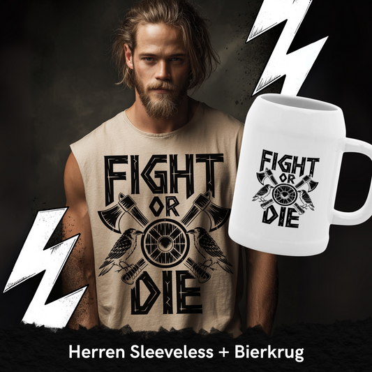 Fight or Die - Wikinger Sparset – Oversize Sleeveless Shirt + Bierkrug im Bundle
