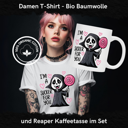 Gothic Bundle „I’m a sucker for you“ – Damen Bio T-Shirt + Tasse im Set