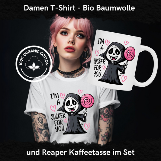 Gothic Bundle „I’m a sucker for you“ – Damen Bio T-Shirt + Tasse im Set
