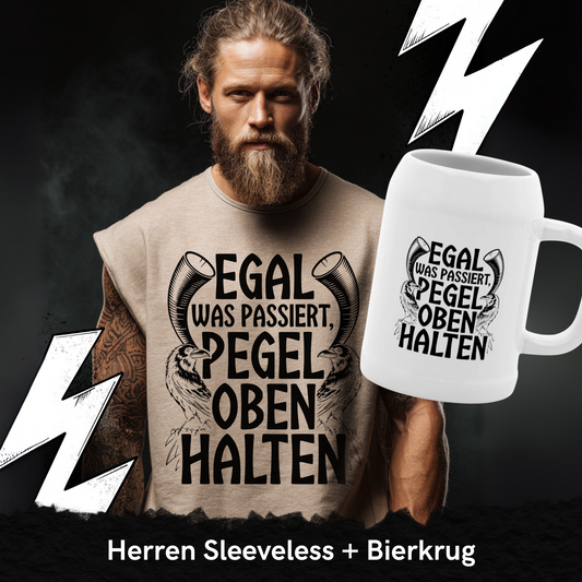 Egal was passiert Pegel oben halten - Wikinger Sparset – Oversize Sleeveless Shirt + Bierkrug im Bundle