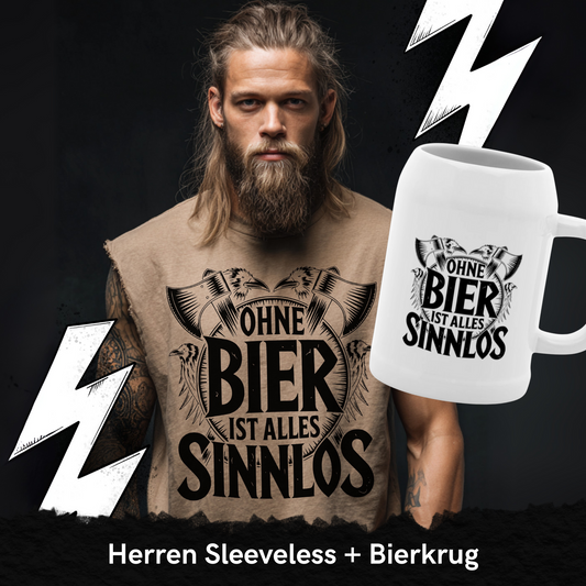 Ohne Bier ist alles Sinnlos - Wikinger Sparset – Oversize Sleeveless Shirt + Bierkrug im Bundle