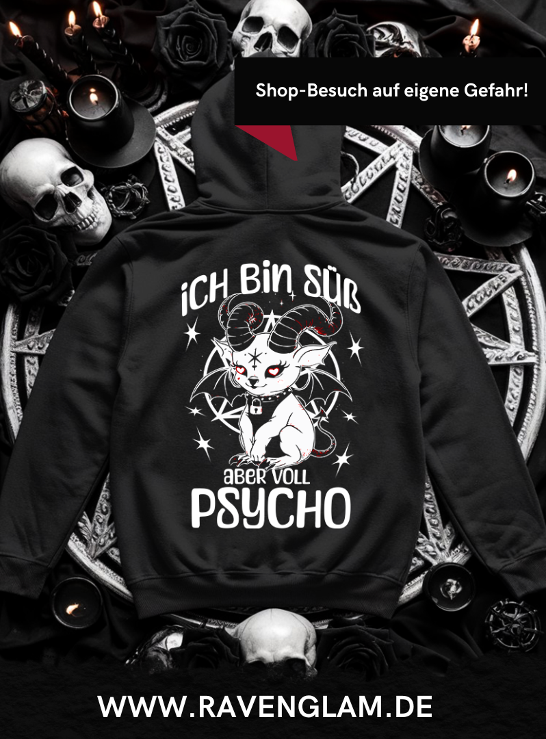 Baphomet Goth Hoodie Unisex "Süß aber Psycho" Frecher sarkastischer Hoodie